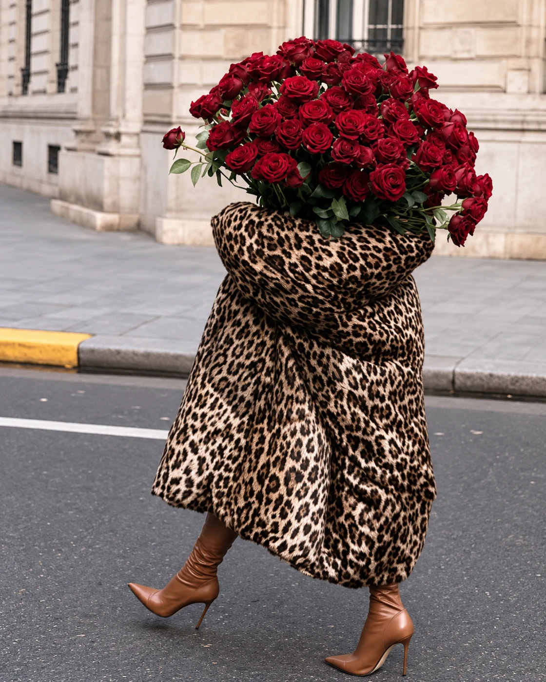 A woman carrying an abundant Royal Petals red rose bouquet